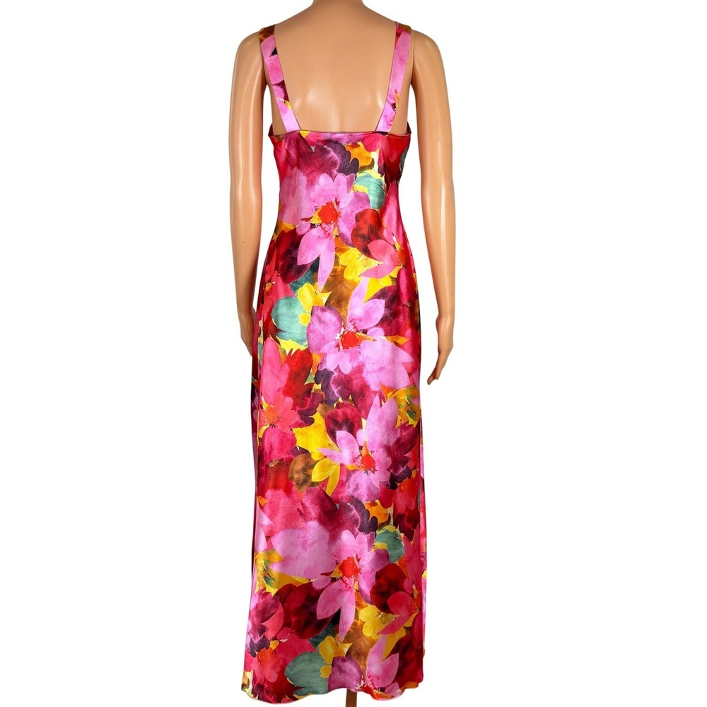 Bebe Pink Floral Watercolor Satin Maxi Dress Sleeveless V-Neck 703763P Size S - Picture 3 of 13